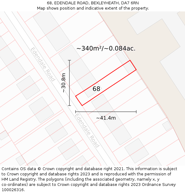 68, EDENDALE ROAD, BEXLEYHEATH, DA7 6RN: Plot and title map