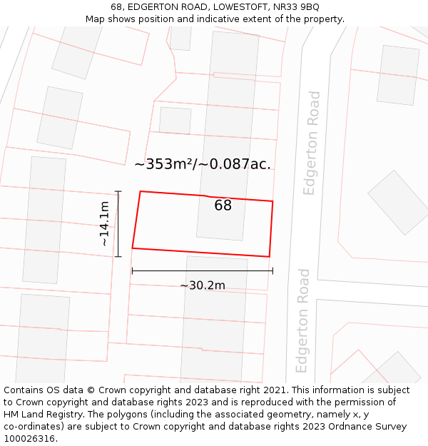 68, EDGERTON ROAD, LOWESTOFT, NR33 9BQ: Plot and title map