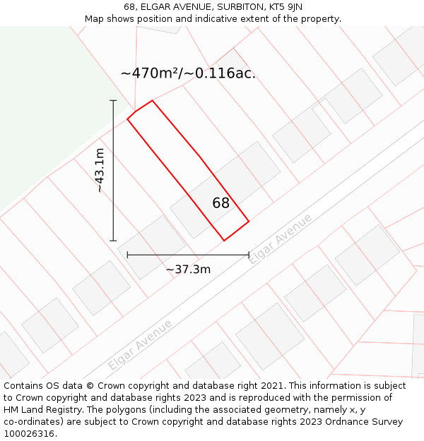 68, ELGAR AVENUE, SURBITON, KT5 9JN: Plot and title map