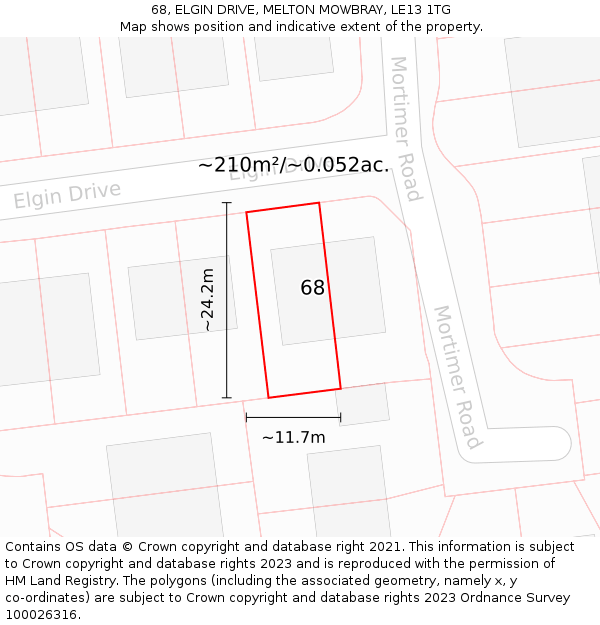 68, ELGIN DRIVE, MELTON MOWBRAY, LE13 1TG: Plot and title map