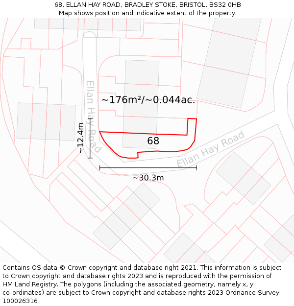 68, ELLAN HAY ROAD, BRADLEY STOKE, BRISTOL, BS32 0HB: Plot and title map
