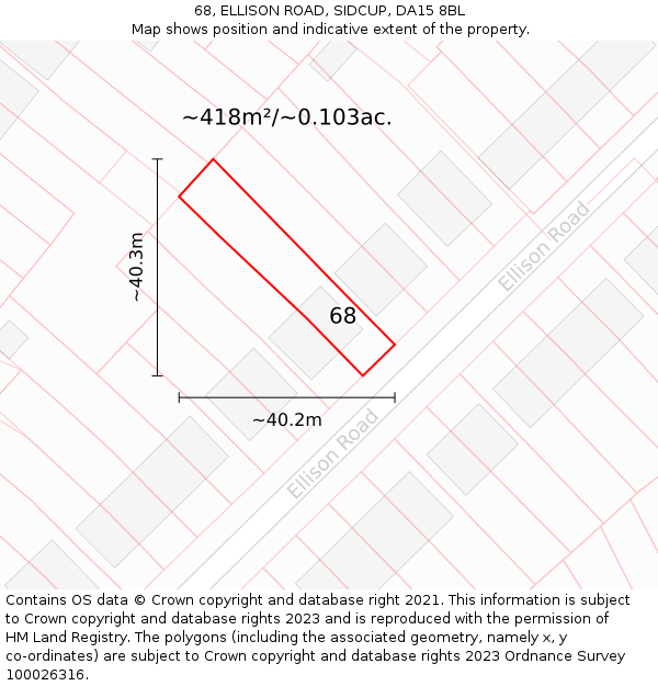 68, ELLISON ROAD, SIDCUP, DA15 8BL: Plot and title map