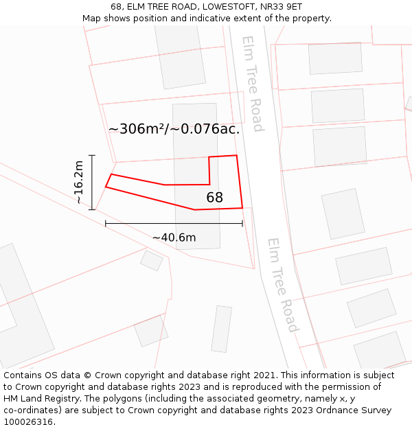 68, ELM TREE ROAD, LOWESTOFT, NR33 9ET: Plot and title map