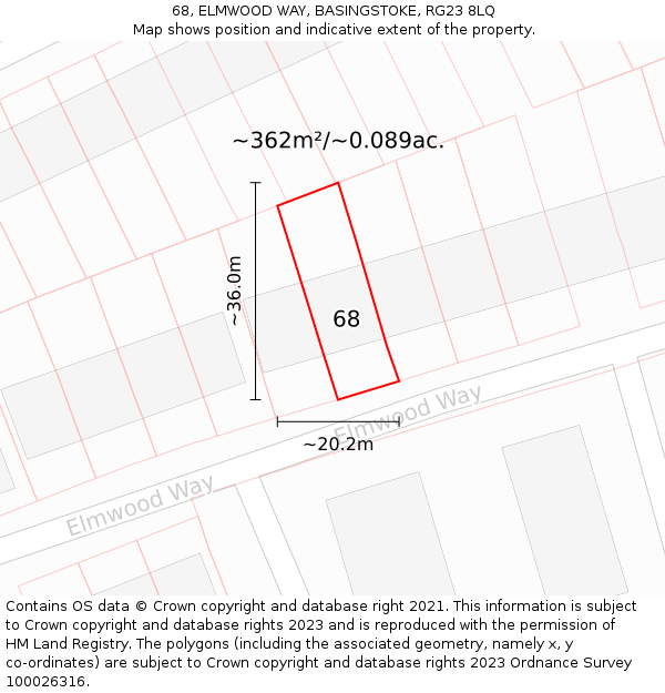 68, ELMWOOD WAY, BASINGSTOKE, RG23 8LQ: Plot and title map