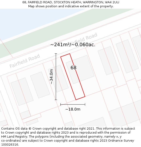 68, FAIRFIELD ROAD, STOCKTON HEATH, WARRINGTON, WA4 2UU: Plot and title map