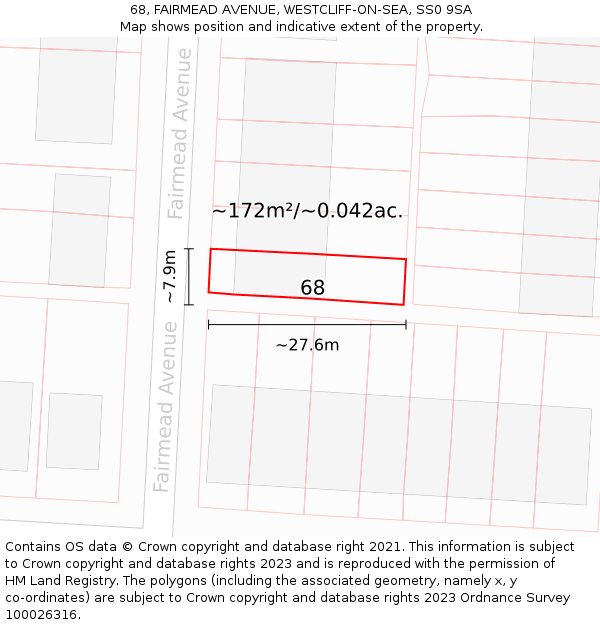 68, FAIRMEAD AVENUE, WESTCLIFF-ON-SEA, SS0 9SA: Plot and title map