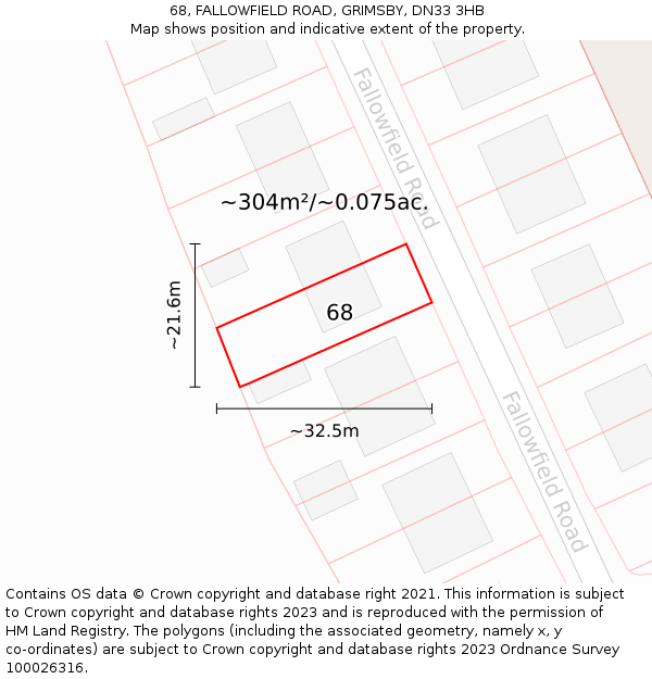 68, FALLOWFIELD ROAD, GRIMSBY, DN33 3HB: Plot and title map