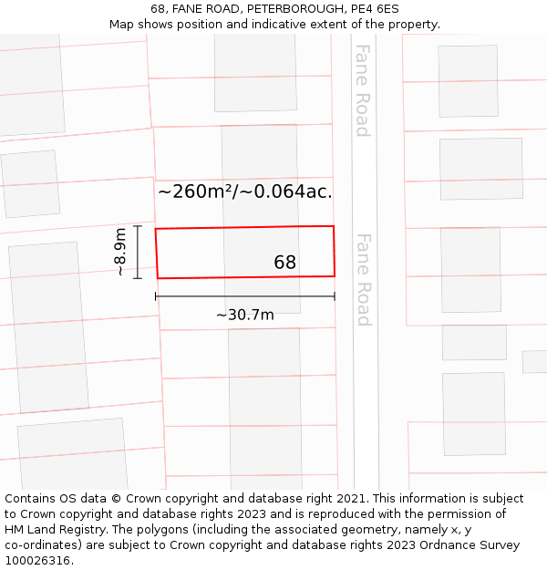 68, FANE ROAD, PETERBOROUGH, PE4 6ES: Plot and title map