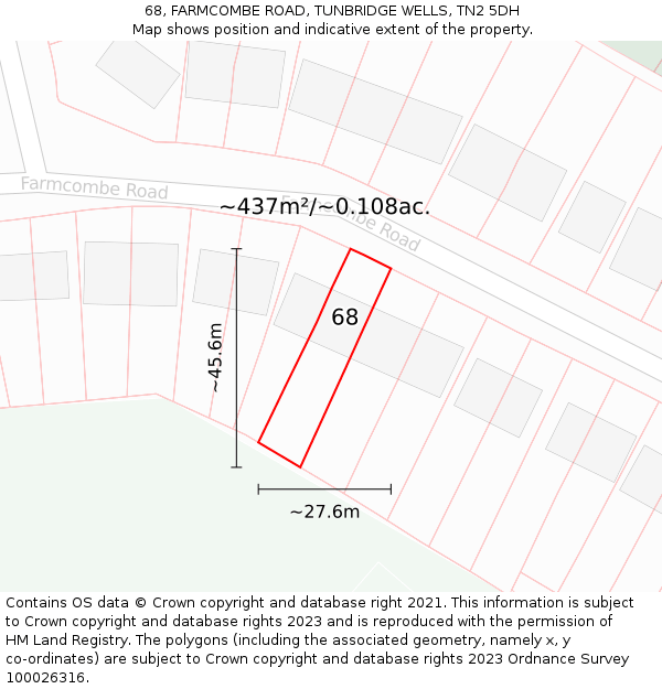 68, FARMCOMBE ROAD, TUNBRIDGE WELLS, TN2 5DH: Plot and title map