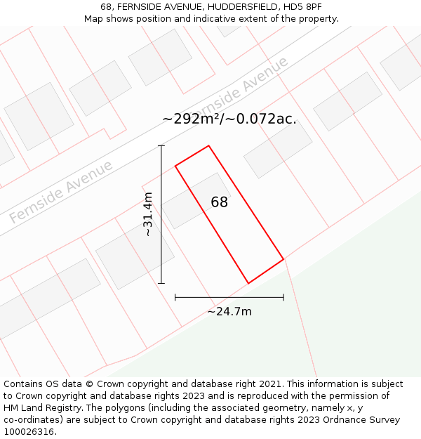 68, FERNSIDE AVENUE, HUDDERSFIELD, HD5 8PF: Plot and title map