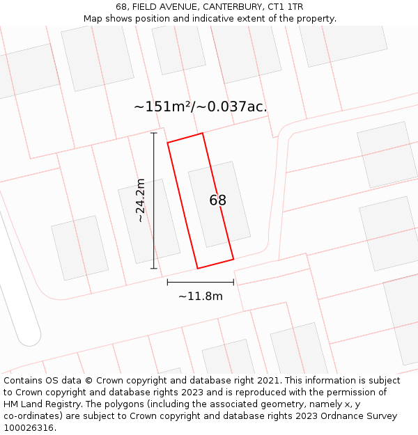 68, FIELD AVENUE, CANTERBURY, CT1 1TR: Plot and title map