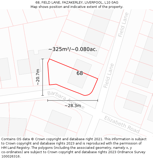68, FIELD LANE, FAZAKERLEY, LIVERPOOL, L10 0AG: Plot and title map