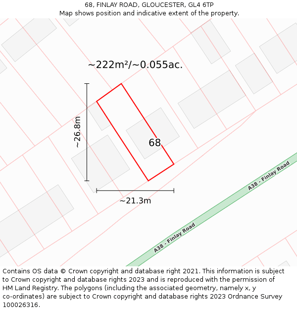 68, FINLAY ROAD, GLOUCESTER, GL4 6TP: Plot and title map