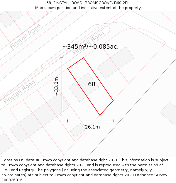 68, FINSTALL ROAD, BROMSGROVE, B60 2EH: Plot and title map