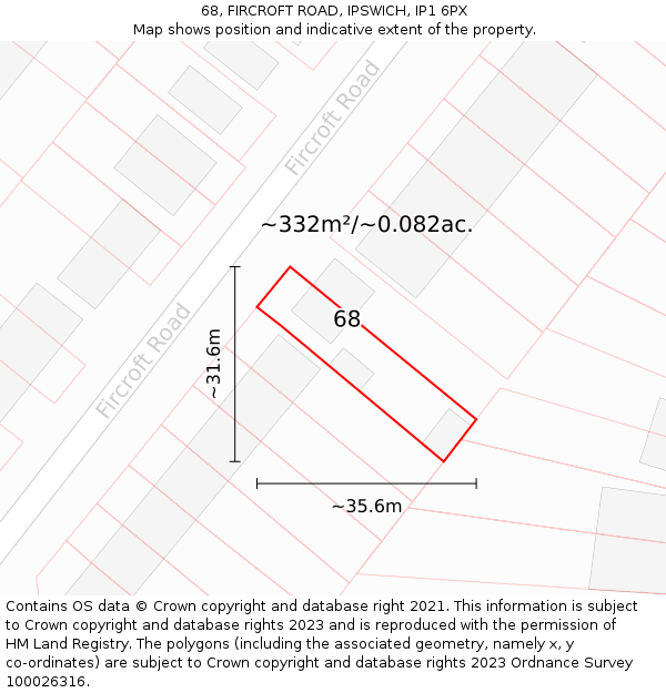 68, FIRCROFT ROAD, IPSWICH, IP1 6PX: Plot and title map