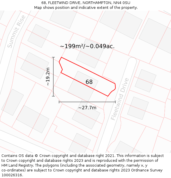 68, FLEETWIND DRIVE, NORTHAMPTON, NN4 0SU: Plot and title map