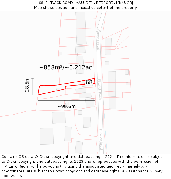 68, FLITWICK ROAD, MAULDEN, BEDFORD, MK45 2BJ: Plot and title map