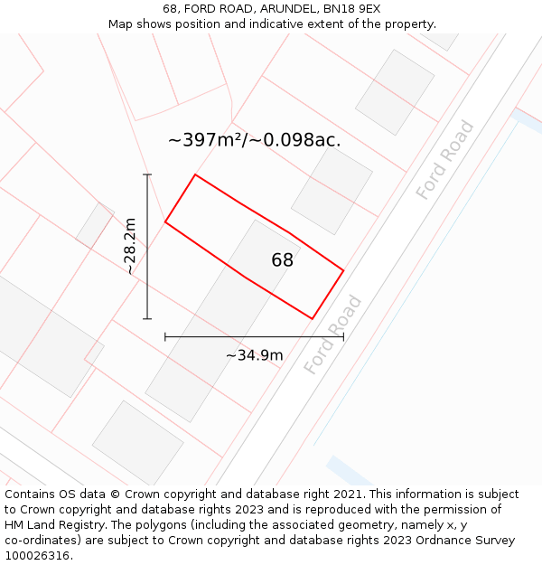 68, FORD ROAD, ARUNDEL, BN18 9EX: Plot and title map