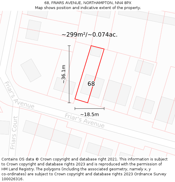 68, FRIARS AVENUE, NORTHAMPTON, NN4 8PX: Plot and title map