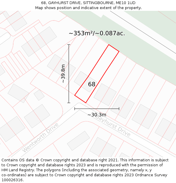68, GAYHURST DRIVE, SITTINGBOURNE, ME10 1UD: Plot and title map