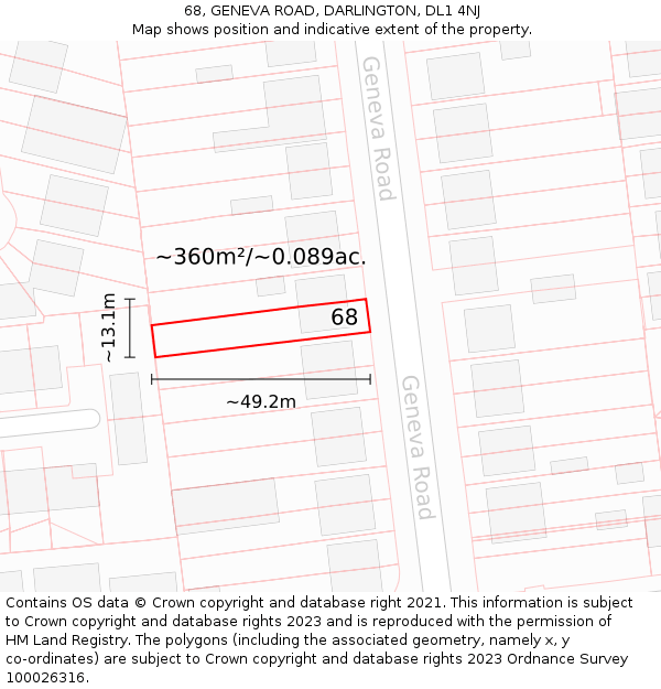 68, GENEVA ROAD, DARLINGTON, DL1 4NJ: Plot and title map