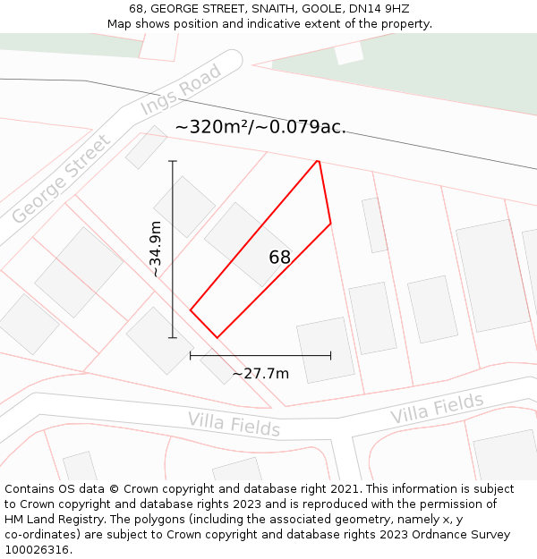 68, GEORGE STREET, SNAITH, GOOLE, DN14 9HZ: Plot and title map