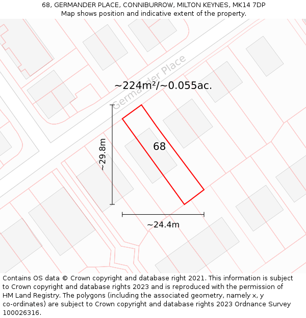 68, GERMANDER PLACE, CONNIBURROW, MILTON KEYNES, MK14 7DP: Plot and title map