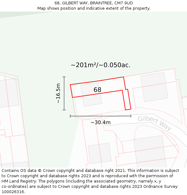 68, GILBERT WAY, BRAINTREE, CM7 9UD: Plot and title map