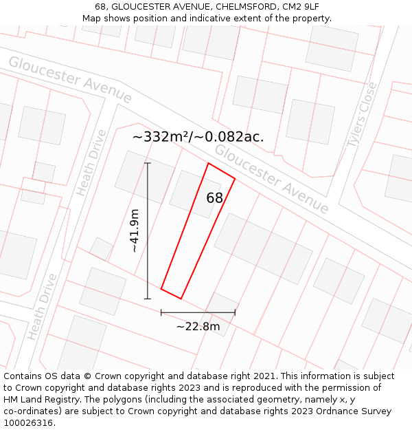 68, GLOUCESTER AVENUE, CHELMSFORD, CM2 9LF: Plot and title map