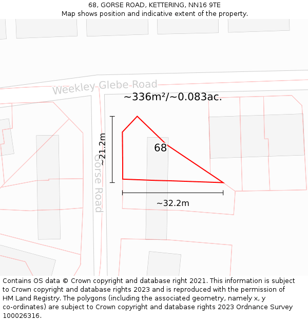 68, GORSE ROAD, KETTERING, NN16 9TE: Plot and title map