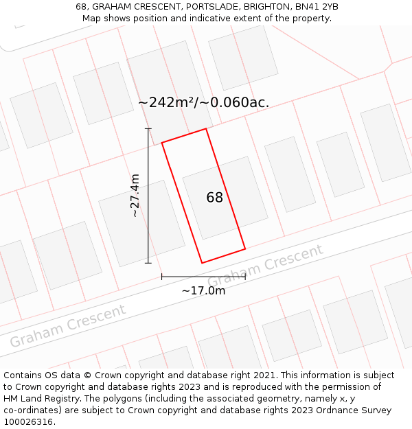 68, GRAHAM CRESCENT, PORTSLADE, BRIGHTON, BN41 2YB: Plot and title map