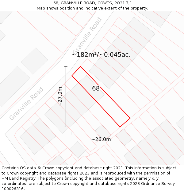 68, GRANVILLE ROAD, COWES, PO31 7JF: Plot and title map