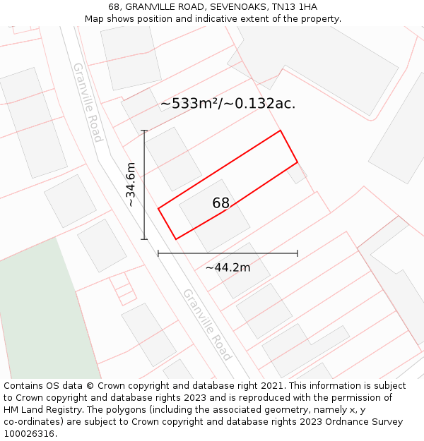 68, GRANVILLE ROAD, SEVENOAKS, TN13 1HA: Plot and title map