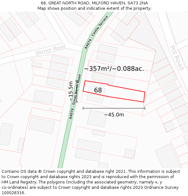 68, GREAT NORTH ROAD, MILFORD HAVEN, SA73 2NA: Plot and title map