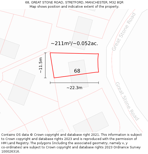 68, GREAT STONE ROAD, STRETFORD, MANCHESTER, M32 8QR: Plot and title map