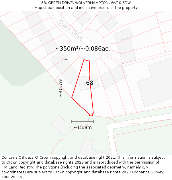 68, GREEN DRIVE, WOLVERHAMPTON, WV10 6DW: Plot and title map