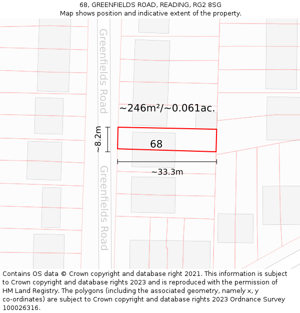 68, GREENFIELDS ROAD, READING, RG2 8SG: Plot and title map