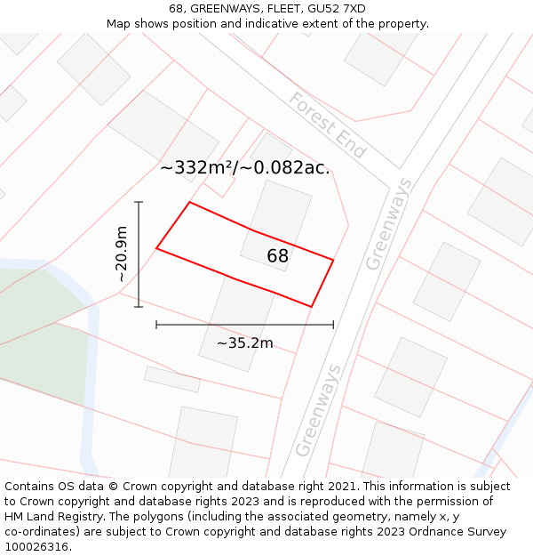 68, GREENWAYS, FLEET, GU52 7XD: Plot and title map