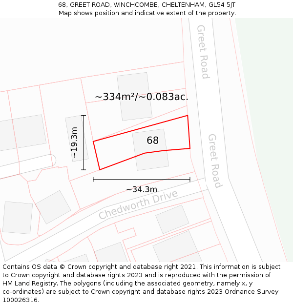 68, GREET ROAD, WINCHCOMBE, CHELTENHAM, GL54 5JT: Plot and title map