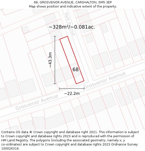 68, GROSVENOR AVENUE, CARSHALTON, SM5 3EP: Plot and title map