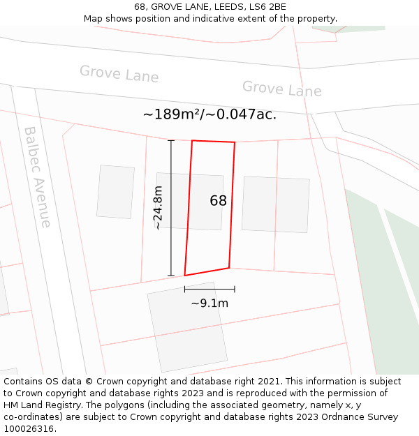 68, GROVE LANE, LEEDS, LS6 2BE: Plot and title map