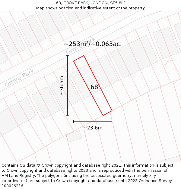 68, GROVE PARK, LONDON, SE5 8LF: Plot and title map