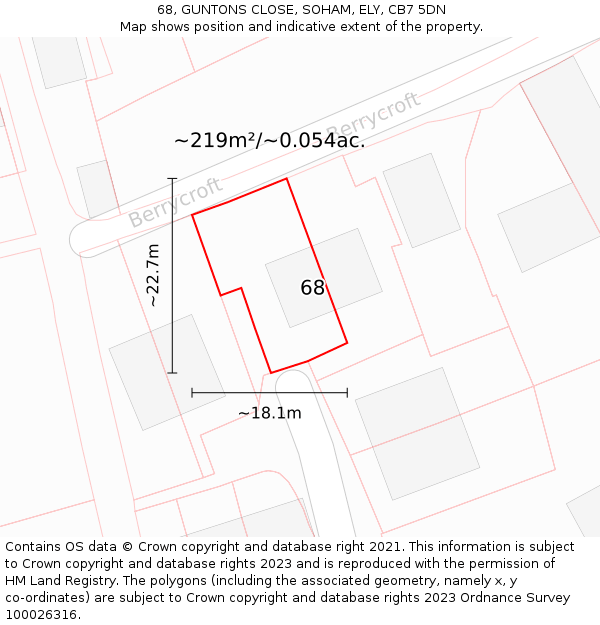 68, GUNTONS CLOSE, SOHAM, ELY, CB7 5DN: Plot and title map
