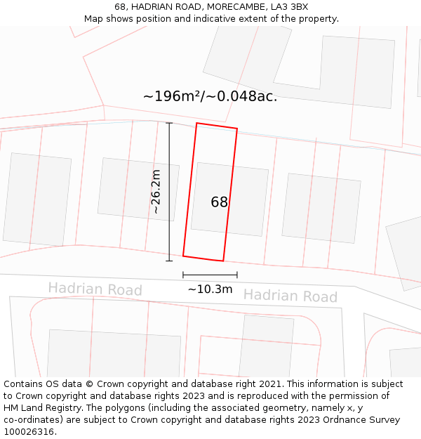 68, HADRIAN ROAD, MORECAMBE, LA3 3BX: Plot and title map