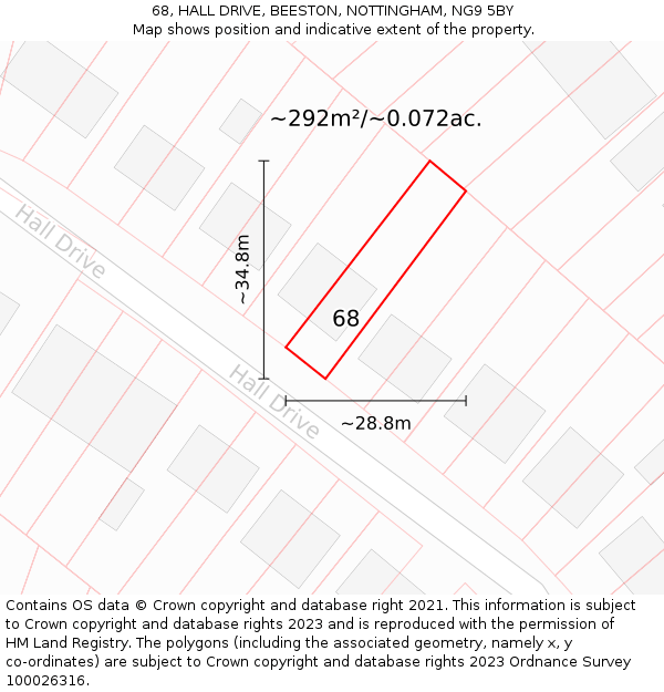 68, HALL DRIVE, BEESTON, NOTTINGHAM, NG9 5BY: Plot and title map