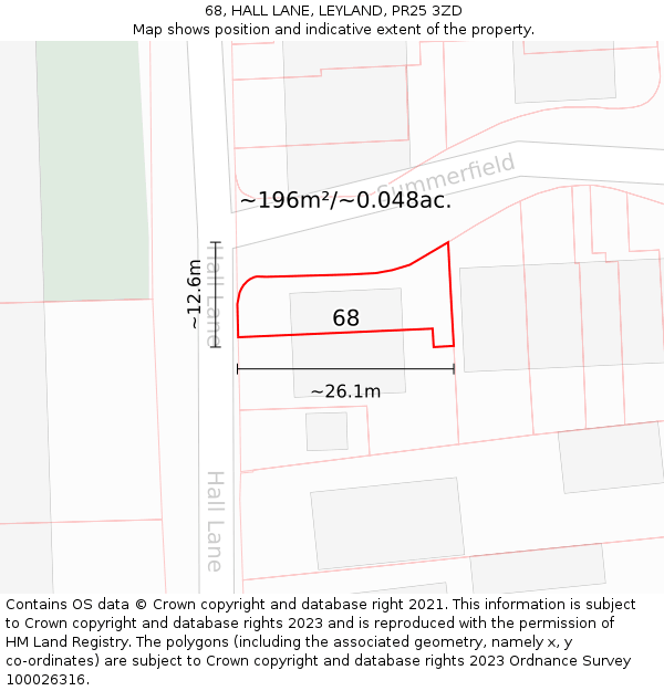 68, HALL LANE, LEYLAND, PR25 3ZD: Plot and title map
