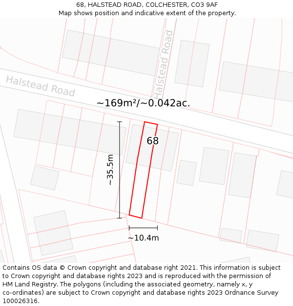 68, HALSTEAD ROAD, COLCHESTER, CO3 9AF: Plot and title map