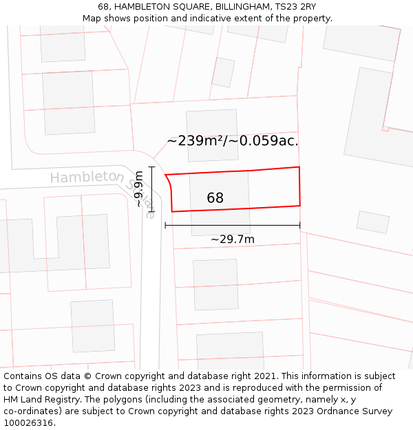 68, HAMBLETON SQUARE, BILLINGHAM, TS23 2RY: Plot and title map
