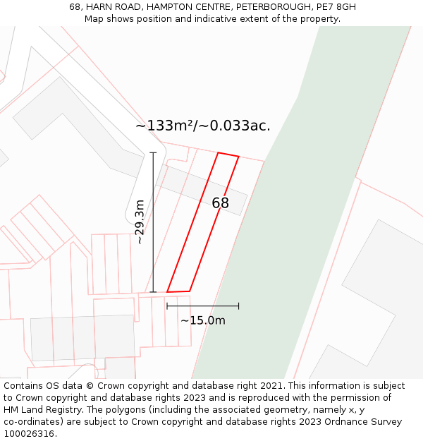 68, HARN ROAD, HAMPTON CENTRE, PETERBOROUGH, PE7 8GH: Plot and title map