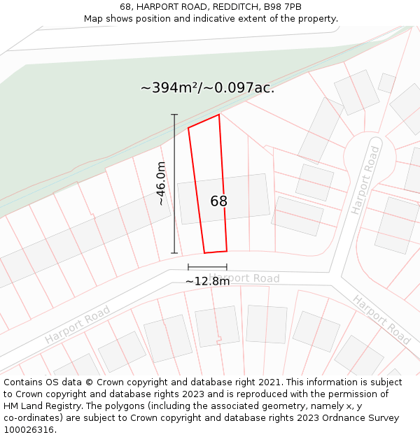 68, HARPORT ROAD, REDDITCH, B98 7PB: Plot and title map